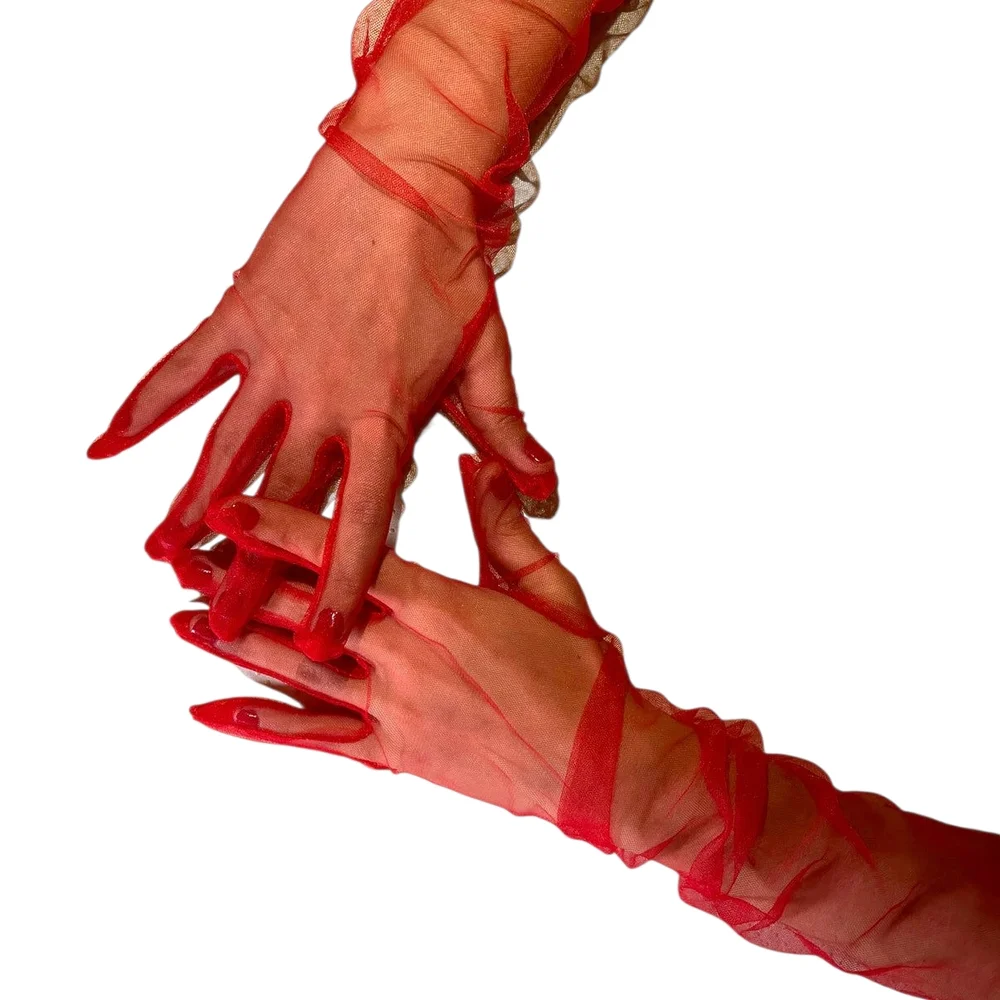 Beloved Millinery Fine Elegant Red Sheer Gloves Tea Church Brunch Formal Holiday